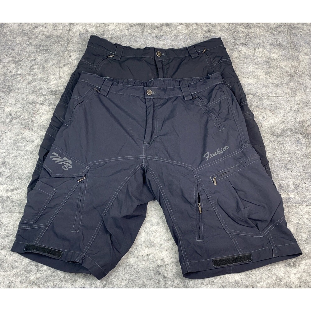 2 Funkier Men's XXL Black Blue Baggy MTB Cycling Shorts Quick Dry Zipper Pockets